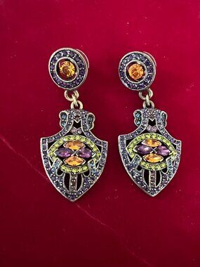 Flawless Heidi Daus Modern Dangle Swarovski Crystal Bronze Tone Post Earrings